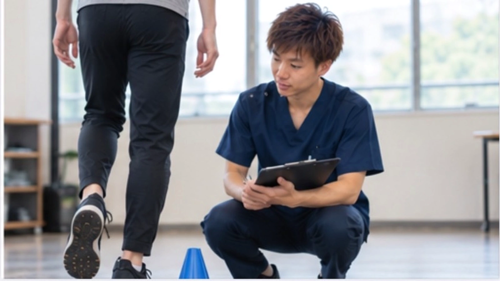 理学療法士が身体機能を確認している様子